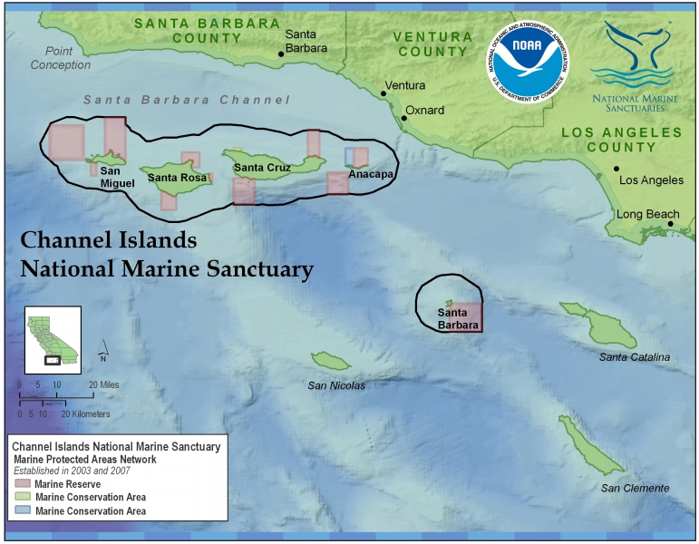Map of the Channel Islands National Marine Sanctuary.