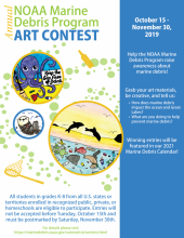 A flyer that says "NOAA Marine Debris Art Contest Now Open".