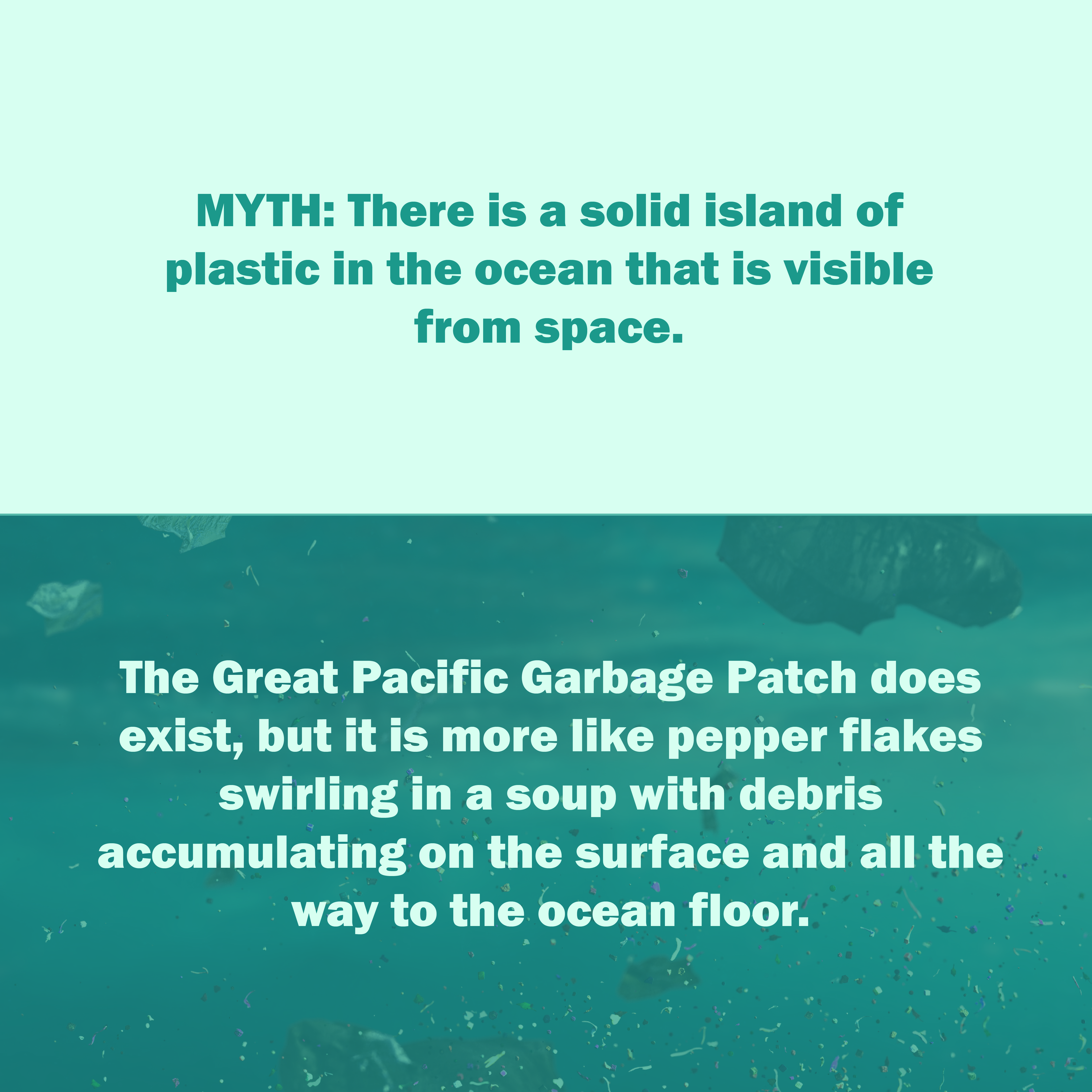 A color blocked infographic that explains the Great Pacific Garbage Patch.