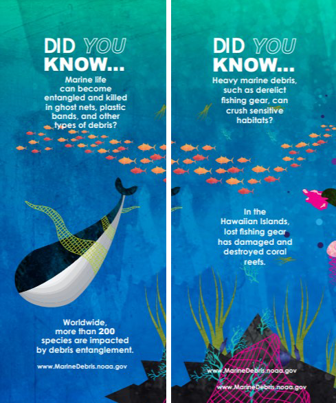 Image of two bookmarks in the "Did You Know?" marine debris bookmark series.