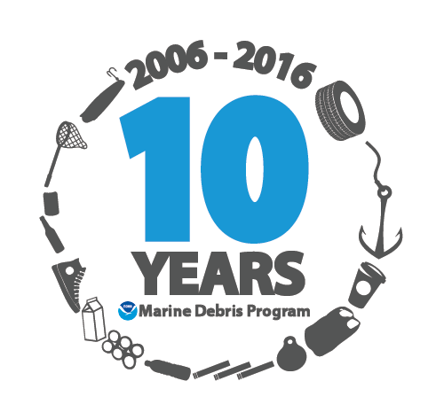 The NOAA Marine Debris Program 10 year anniversary identity marker.