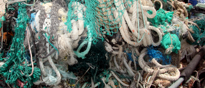 A close-up of derelict nets and ropes.