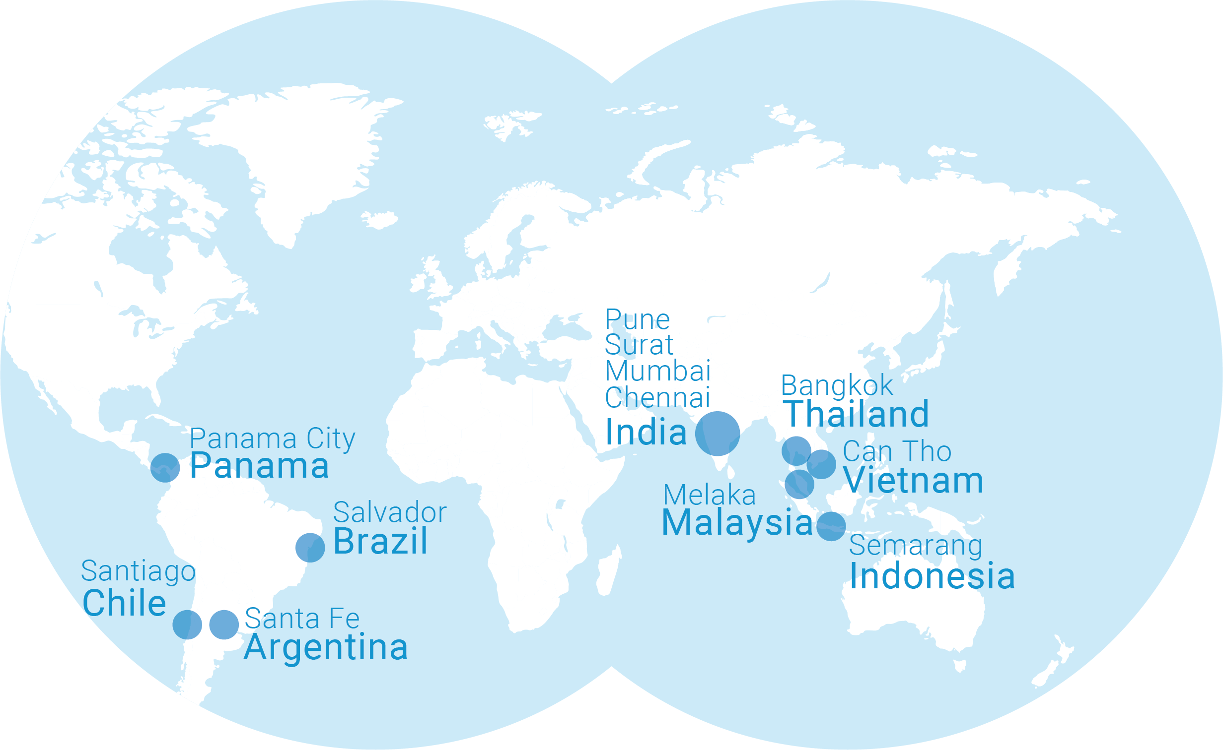 A infographic map that displays the 12 cities participating in the Urban Ocean Summit.
