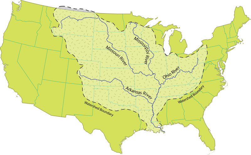 A graphic of the Mississippi River watershed.