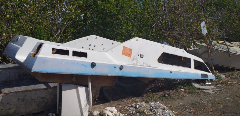 A vessel hull left behind after a hurricane.