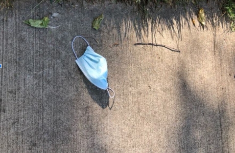 Plastic face mask found on the sidewalk in Maryland.