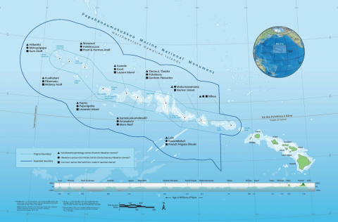 A map of the Papahānaumokuākea Marine National Monument.