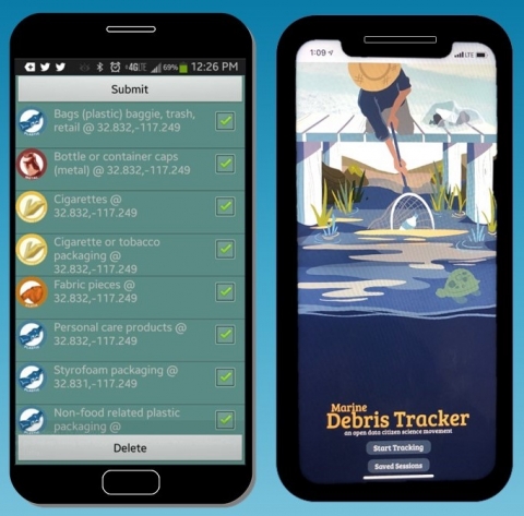 Home screen of the Marine Debris Tracker app.