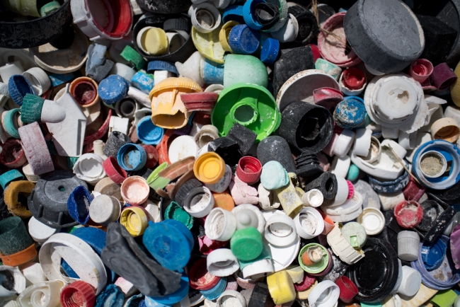 A pile of plastic bottle caps.