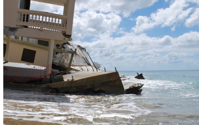 Coastal damage sustained from storms and hurricanes in Puerto Rico.