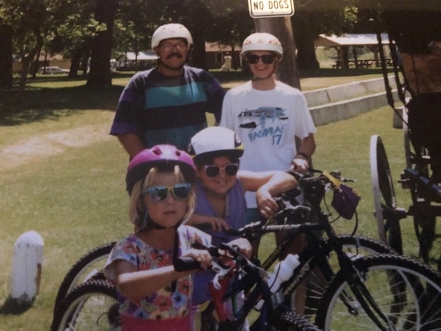 Family bicycling. 