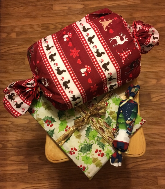 Present wrapped in fabric.