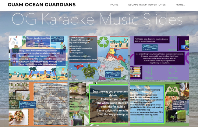 A screenshot of a student created website with karaoke music slides. 