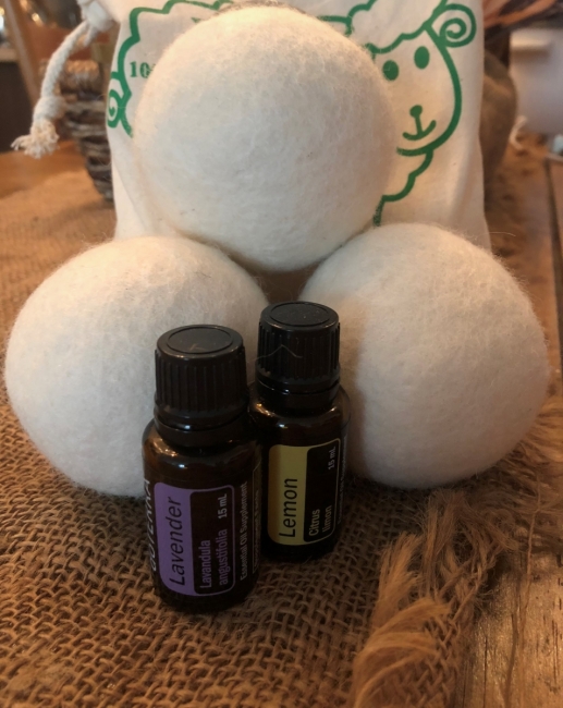 Wool dryer balls and essential oils.