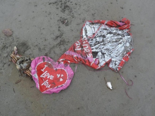 Mylar balloons on the beach, found at the Long Beach Peninsula.