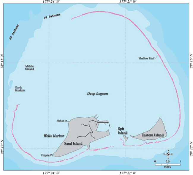 A graphic map of Midway Atoll.