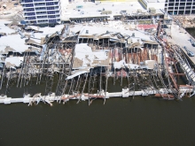 A destroyed building on the water.