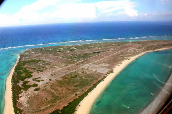 An aerial image of Eastern Island, Midway Atoll.